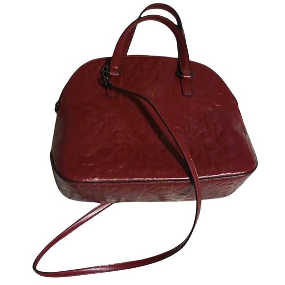 Calvin Klein Logo Red Vegan CK Embossed Handbag Purse with Shoulder Strap EUC - Picture 2 of 11